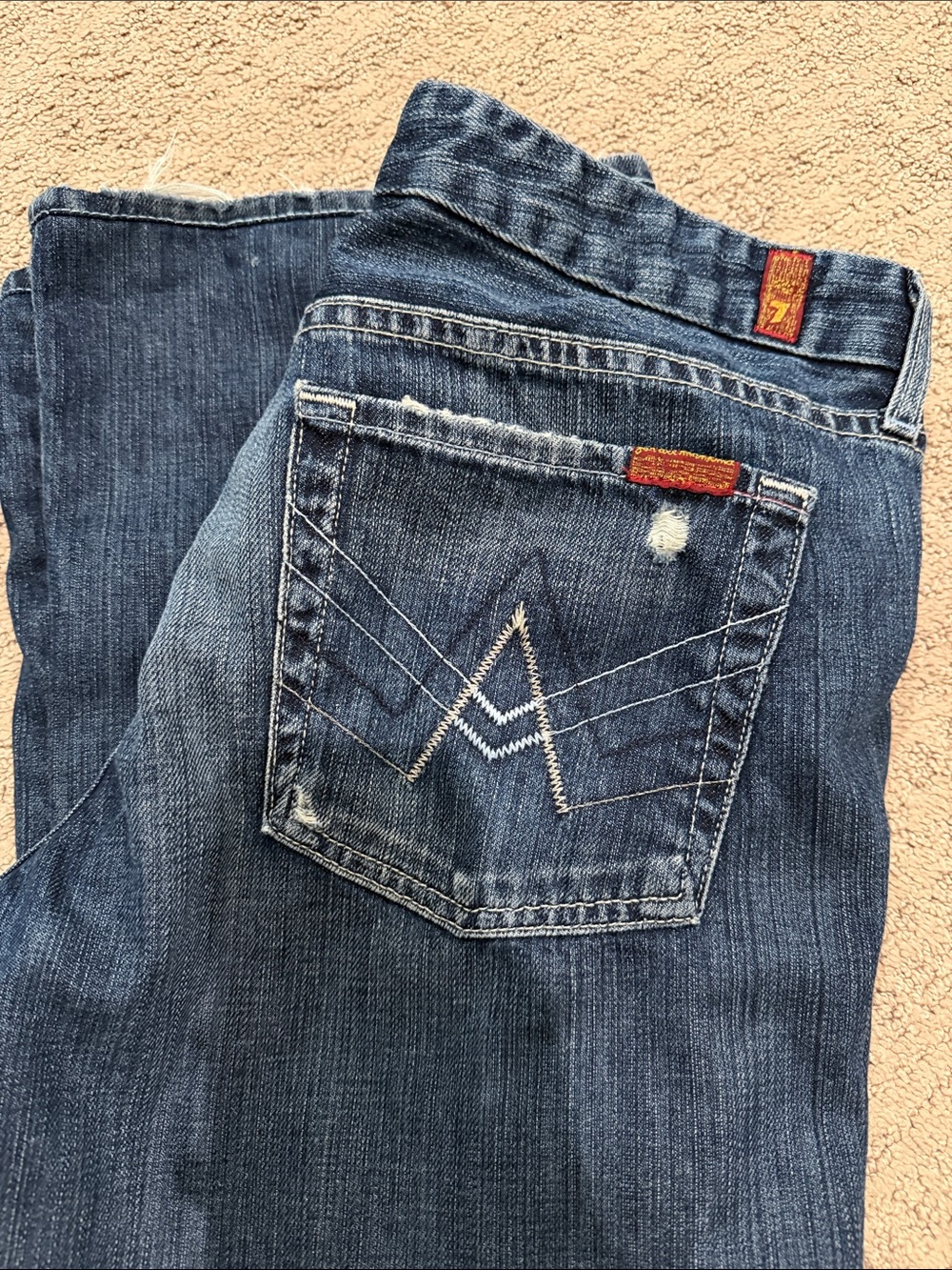 7 For All Mankind Blue Bootcut Jeans with Back Pocket Stitching